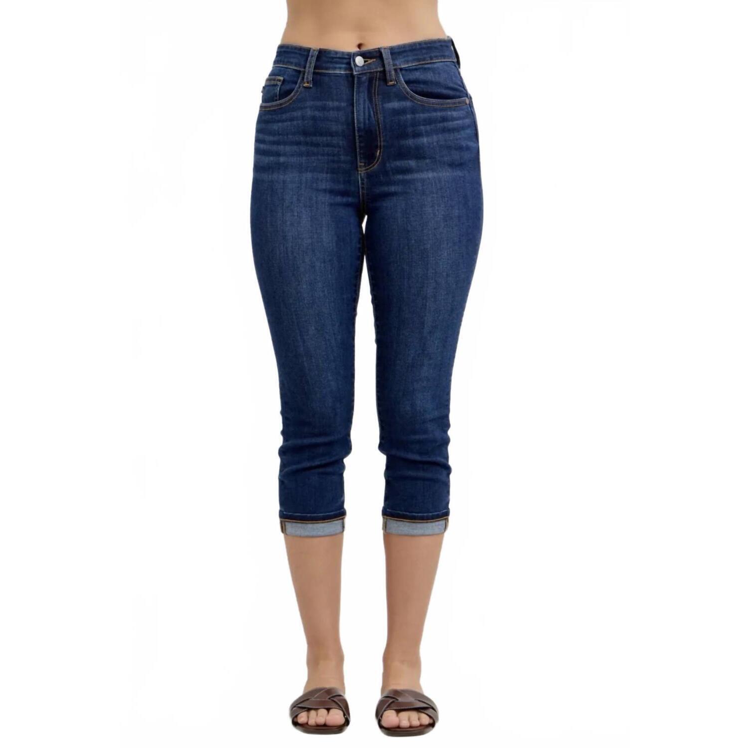 New Judy Blue High Waist Capri With Cuff In Dark Blue
